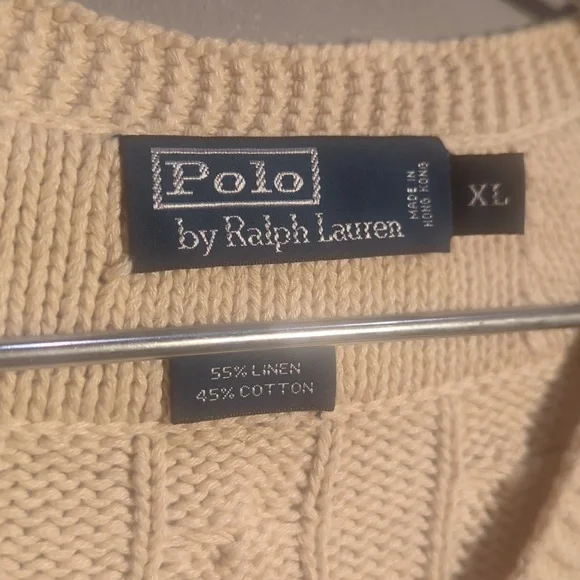 Ralph Lauren Cream V-Neck Cable Knit Sweater